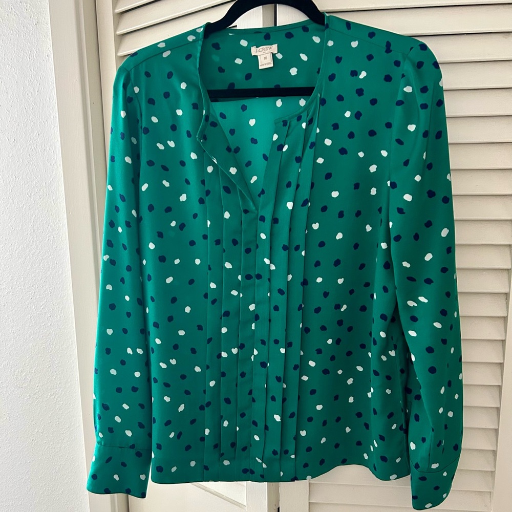 J. Crew Green Polka Dot Blouse